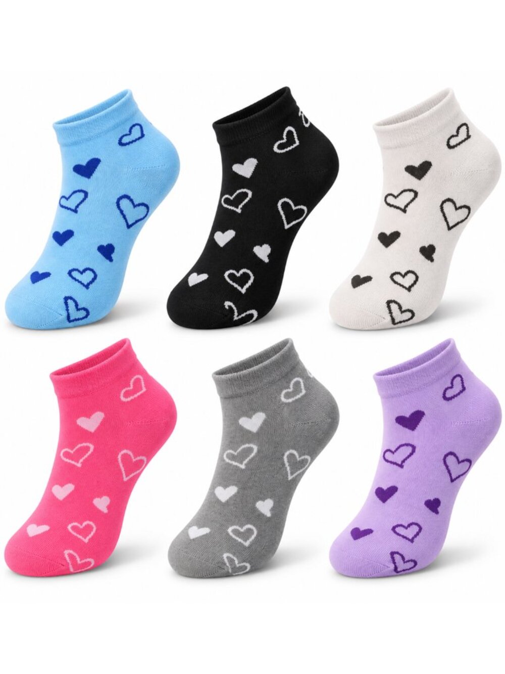Women’s Ankle Socks 6 Pack, Size 9-11, Heart Print Casual Low Cut Soft Stretchy